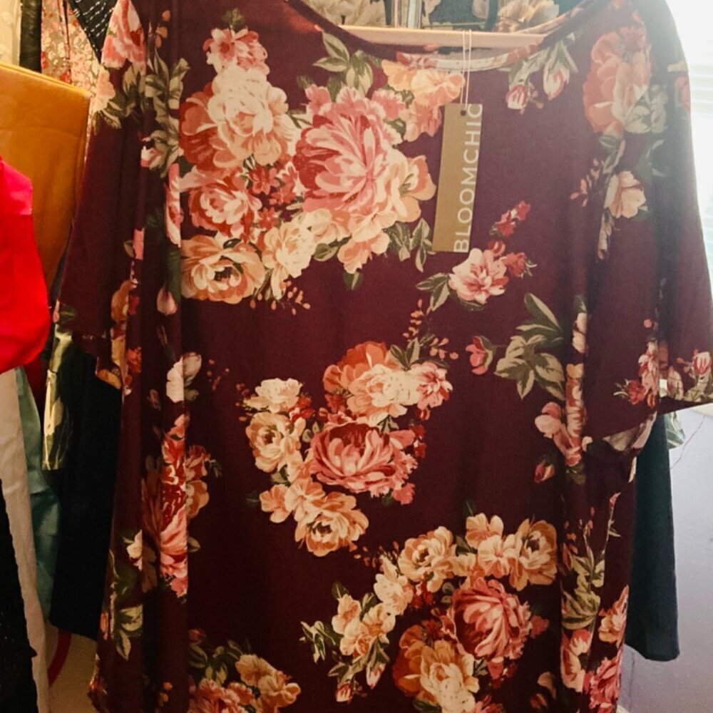 Bloomchic burgundy and floral blouse
